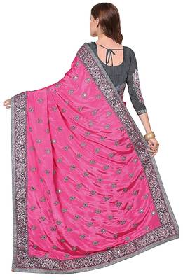 Light pink & grey  embroidered  silk & net  saree with blouse 3