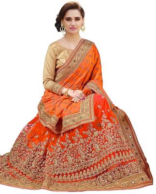Orange embroidered  silk & net saree with blouse 1