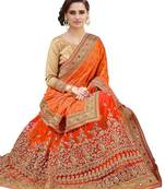 Orange embroidered  silk & net saree with blouse