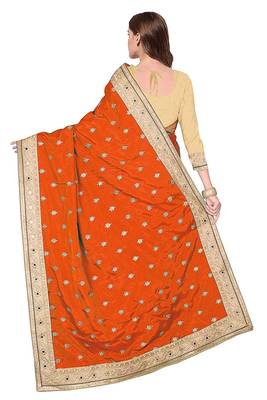 Orange embroidered  silk & net saree with blouse 3