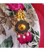 Gold palted Kesar brooch with enamel, wood and pearls