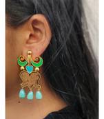 Gold plated Chambali earrings with semi precious stones and handcut wood