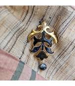 Gold plated Buta brooch with enamel, wood and semi precious stone