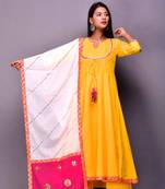 Yellow plain cotton kurta sets