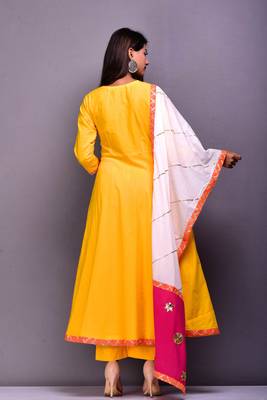 Yellow plain cotton kurta sets 2