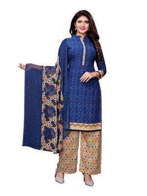 Navy-Blue Printed Crepe Kameez With Dupatta 1