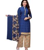 Navy-Blue Printed Crepe Kameez With Dupatta