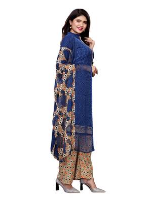 Navy-Blue Printed Crepe Kameez With Dupatta 2