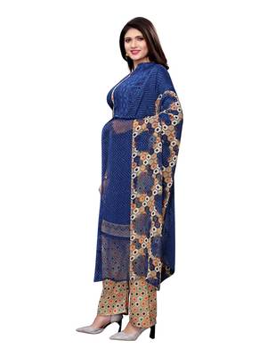 Navy-Blue Printed Crepe Kameez With Dupatta 3