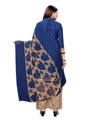 Navy-Blue Printed Crepe Kameez With Dupatta 4