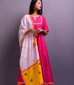 Magenta plain cotton kurta sets