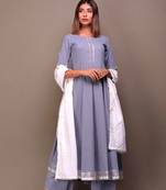 Grey plain cotton kurta sets