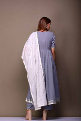 Grey plain cotton kurta sets 2