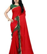 Red plain georgette saree with blouse