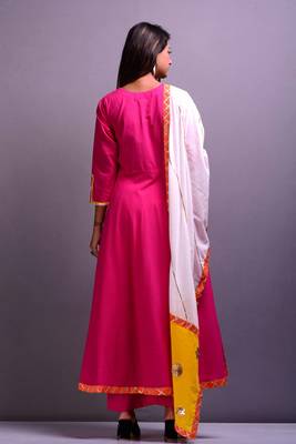 Magenta plain cotton kurta sets 2
