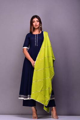 Blue plain cotton kurta sets 1