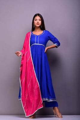 Blue plain cotton kurta sets 1