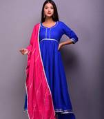 Blue plain cotton kurta sets
