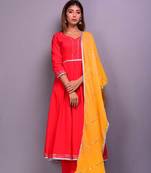 Red plain cotton kurta sets