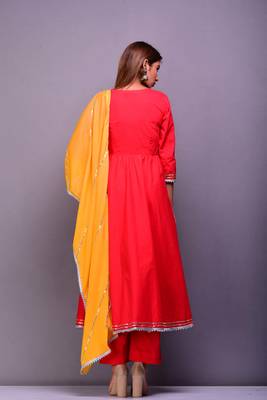 Red plain cotton kurta sets 3