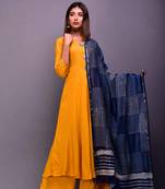 Mustard plain rayon kurta sets