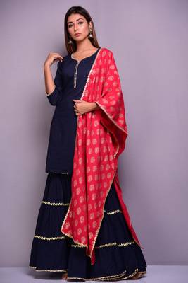 Blue plain cotton kurta sets 3