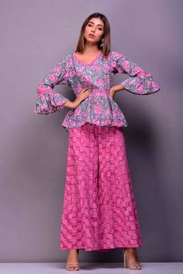 Blue printed cotton palazzo kurta 1