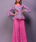 Blue printed cotton palazzo kurta