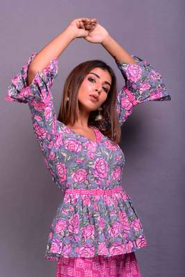 Blue printed cotton palazzo kurta 2