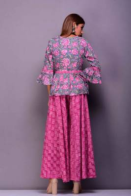 Blue printed cotton palazzo kurta 3