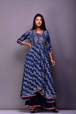 Blue printed cotton palazzo kurta 1