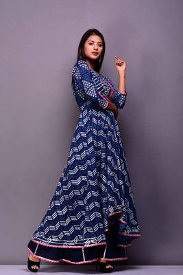 Blue printed cotton palazzo kurta 2