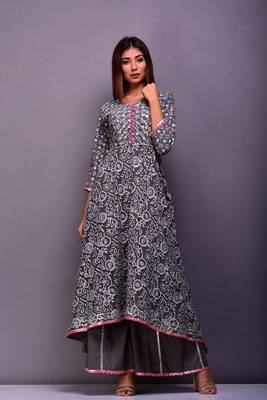 Blue printed cotton palazzo kurta 1