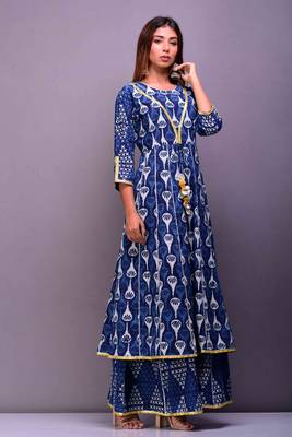 Blue printed cotton palazzo kurta 1