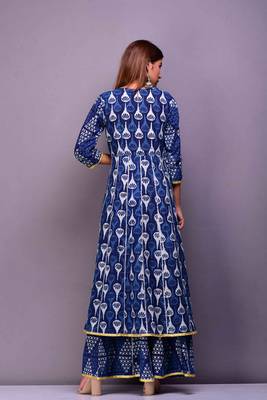 Blue printed cotton palazzo kurta 3