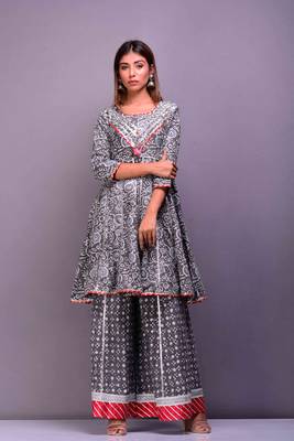 Grey printed cotton palazzo kurta 1