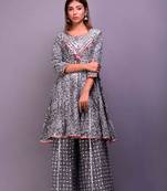 Grey printed cotton palazzo kurta