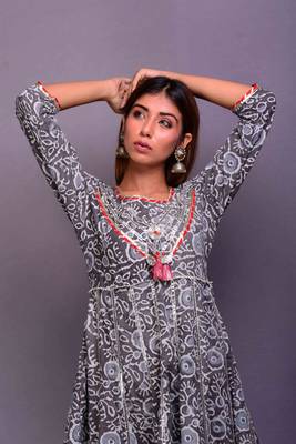 Grey printed cotton palazzo kurta 2