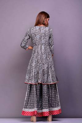 Grey printed cotton palazzo kurta 3