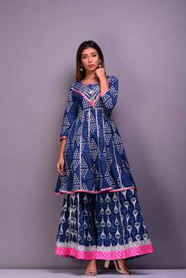 Blue printed cotton palazzo kurta 1
