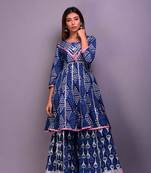 Blue printed cotton palazzo kurta