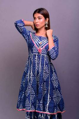 Blue printed cotton palazzo kurta 2