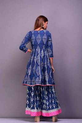 Blue printed cotton palazzo kurta 3