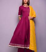 Wine plain cotton kurta sets