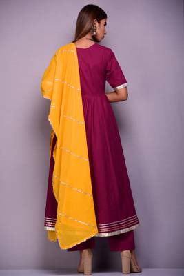 Wine plain cotton kurta sets 2