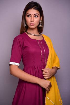Wine plain cotton kurta sets 3