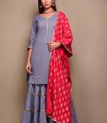 Grey plain cotton kurta sets
