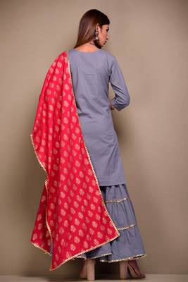 Grey plain cotton kurta sets 2