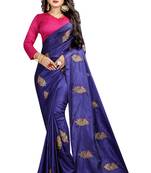 Blue embroidered faux silk saree with blouse