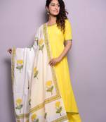 Yellow plain cotton kurta sets